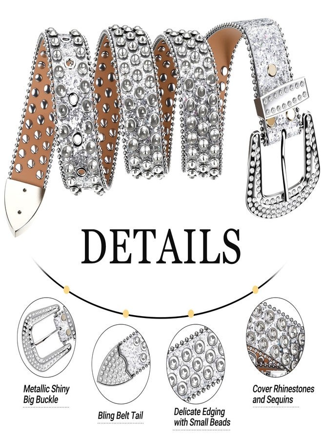 Tisancy 4 Pcs Women Rhinestone Jewelry Denim Accessories, Women's Rhinestone Bling Belt Shiny Hoop Earrings Necklace Bracelet(Silver) - Image 3